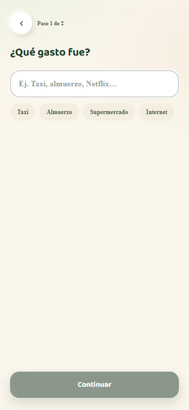 Pantalla para registrar un gasto o ingreso en segundos
